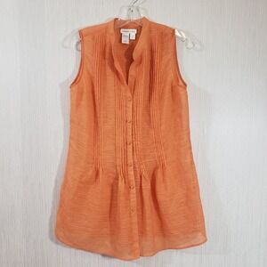 Coldwater Creek semi sheer sleeveless button front pintuck design shirt woman S